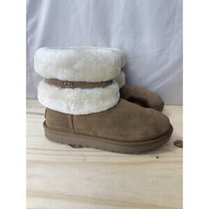 UGG Fluff Mini Belted Chestnut Natural Boots Women’s Size 8 Sheepskin Cozy Ankle